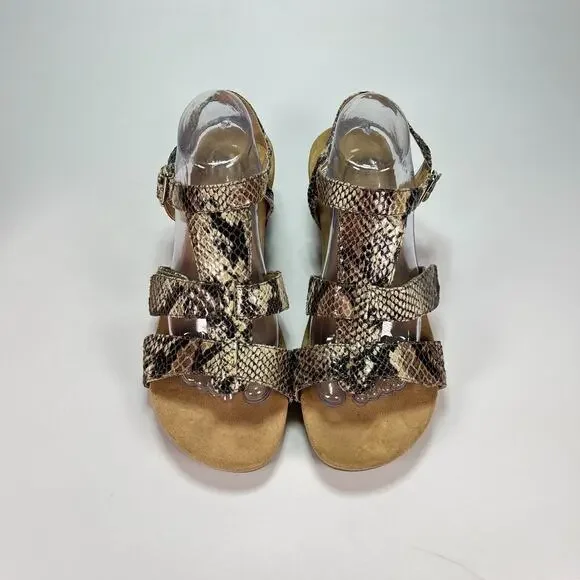 Vionic Glenda Brown Wedge Sandals Natural Snake Print Leather Womens Size 11 - Picture 3 of 10
